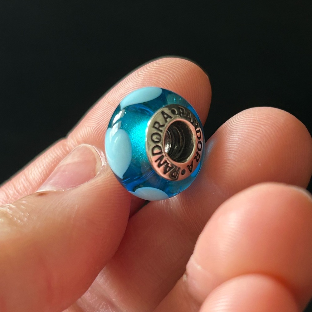 Pandora Aqua Love Blue Hearts Murano Glass Charm